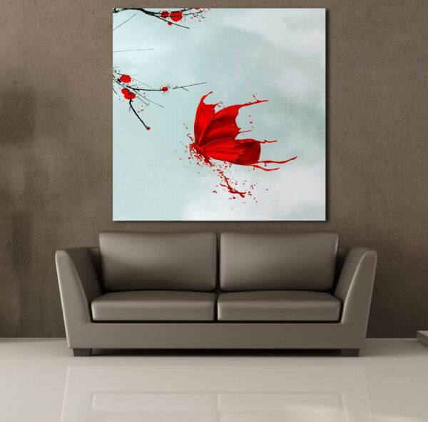 KIRMIZIYA BOYANMIŞ KELEBEK KANVAS TABLO