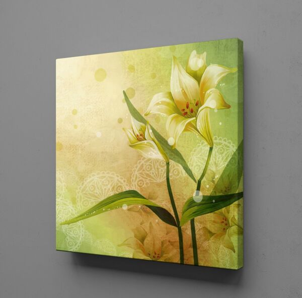 YEŞİL YAPRAKLI ÇİÇEK KANVAS TABLO