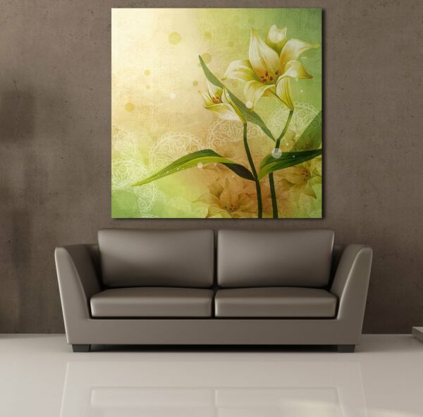 YEŞİL YAPRAKLI ÇİÇEK KANVAS TABLO