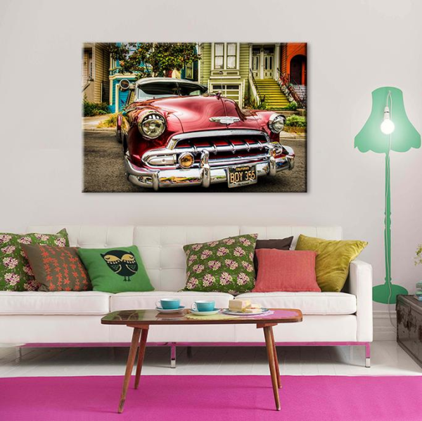 Kırmızı Klasik Araba Kanvas Tablo