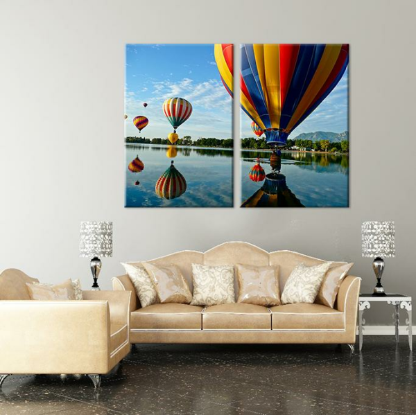 Balon Ve Nehir Manzarası Kanvas Tablo