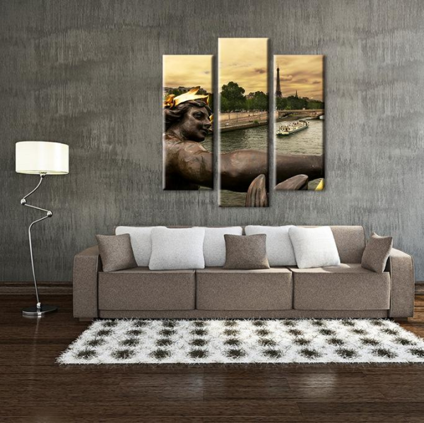Heykel Göl Eyfel Kulesi  Kanvas Tablo