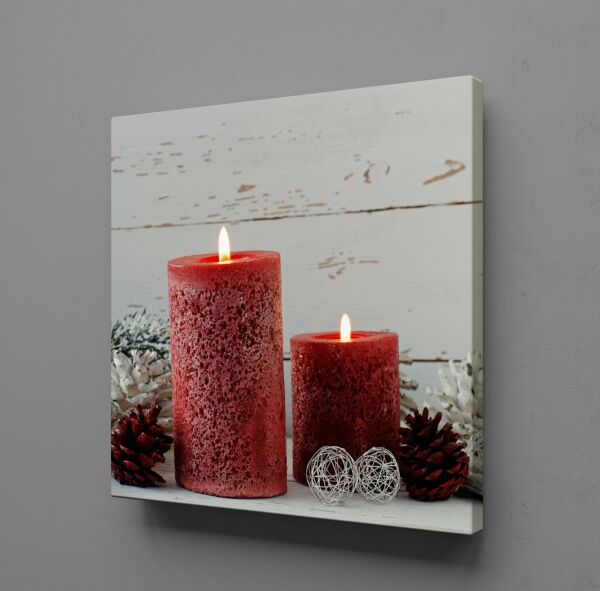 İKİLİ BEYAZ VE KIRMIZI MUM KANVAS TABLO