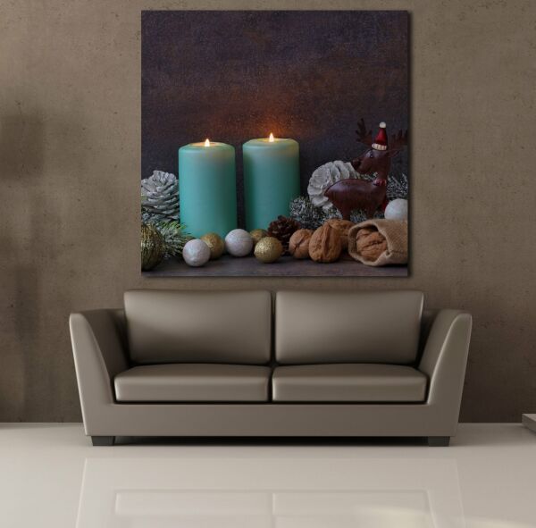 İKİLİ SU YEŞİLİ MUM KANVAS TABLO