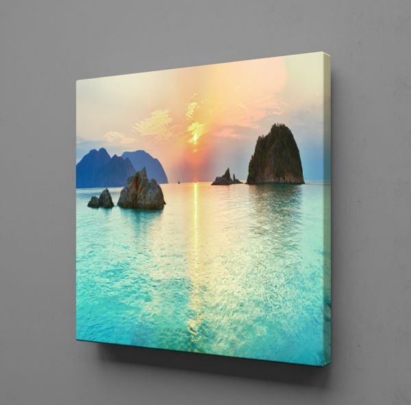 DENİZ GÜNEŞ VE DAĞ KANVAS TABLO