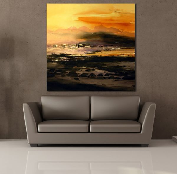 SARI TURUNCU MANZARA KANVAS TABLO