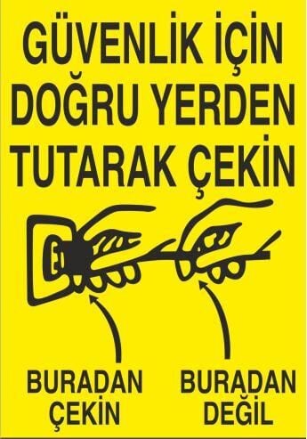 Güvenlik İçin Doğru Yerden Tutarak Çekin Uyarı Levhası
