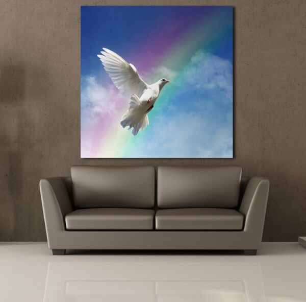 BEYAZ GÜVERCİN VE GÖKKUŞAĞI KANVAS TABLO