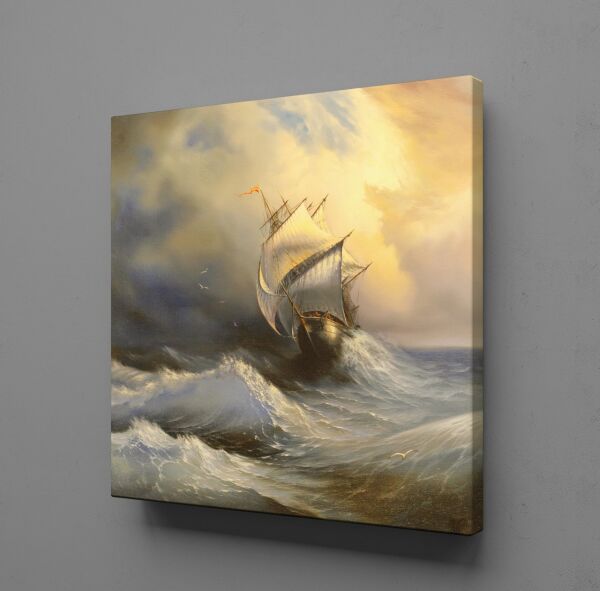 DALGALAR İÇERİSİNDEKİ GEMİ TEMALI KANVAS TABLO