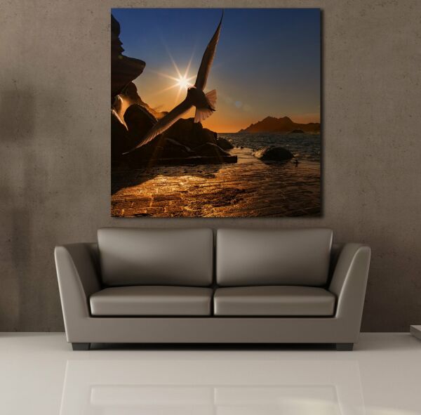SAHİLDE UÇAN KUŞ KANVAS TABLO