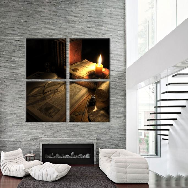Kitap Ve Mum Kanvas Tablo