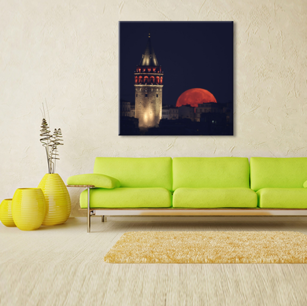 Galata Kulesi Kızıl  Kanvas Tablo
