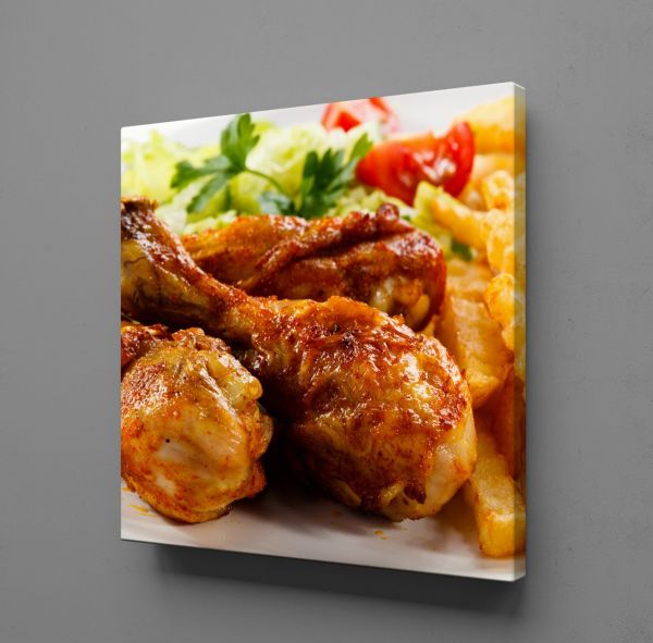 KIZARMIŞ TAVUK VE PATATES KARE KANVAS TABLO