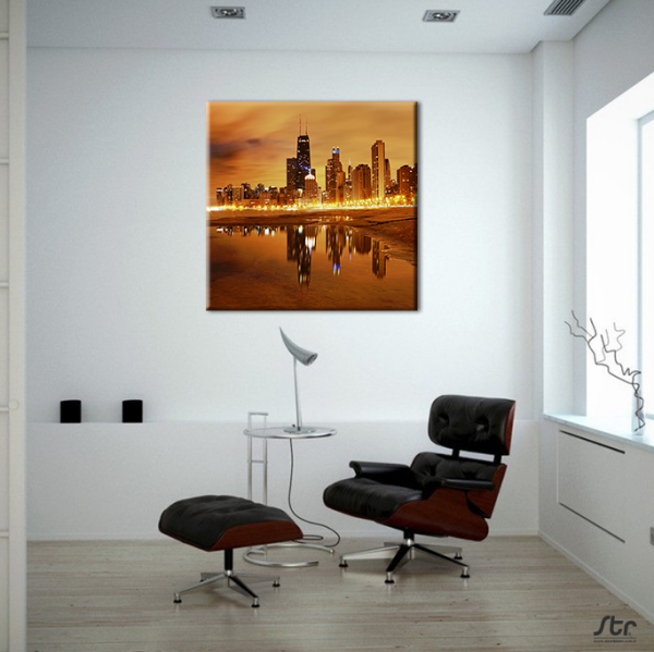 Sarı Işıklandırma Şehir Kanvas Tablo