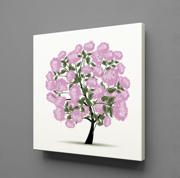 PEMBE YAPRAKLI AĞAÇ KANVAS TABLO