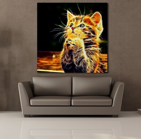 IŞILTILI KEDİ KANVAS TABLO