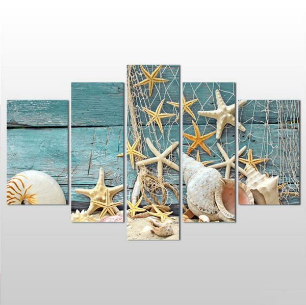 Deniz Yıldızı Ve Deniz Kabuğu Kanvas Tablo