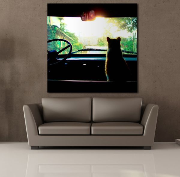 ARABADA KEDİ KANVAS TABLO